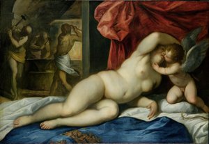 Venus ja Amor Vulcans Forgessa, noin 1600